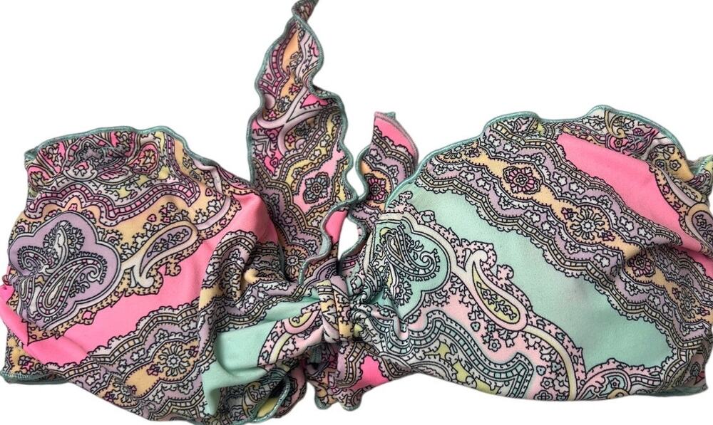 Victoria's Secret Strapless Bikini Top Pink & Blue Paisley Size Small S EUC